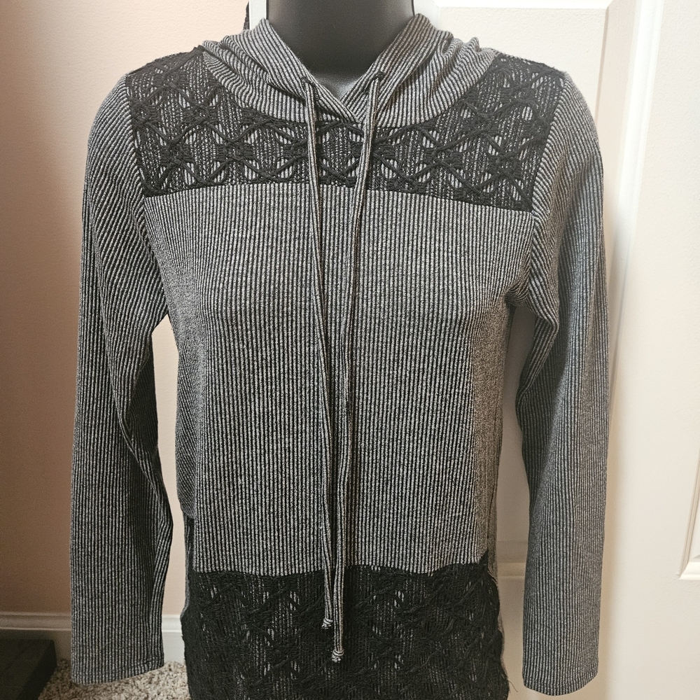 Loveappella Black and Gray Hoodie With Lace Accenta